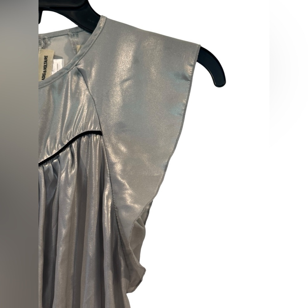 Girl’s Zadig & Voltaire Freja Silver Metallic Ruffled Dress: Size 10 - Picture 4 of 12